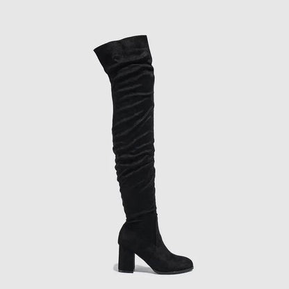 New Winter Zipper Women Over-the-Knee Boots Fashion Flock Square Heel Shoes Thigh High Long Botas De Mujer - Touchy Style