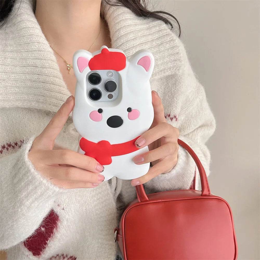 Cute Phone Cases For iPhone 16, 15, 14, 13, 11, 12 Pro Max - Funny 3d Plush Penguin and Puppy Silicone Cover - IC1021 - Touchy Style