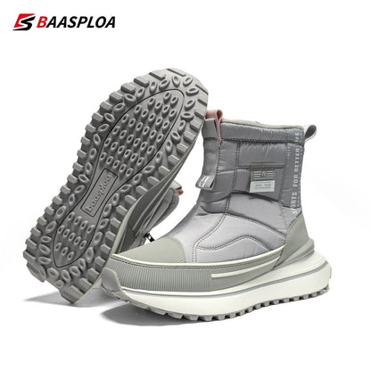 Baasploa Women Winter Snow Boots Leather Waterproof Ankle Boots for Men Fashion Plush Warm Walking Shoe Anti Slip Wear-Resistant - Touchy Style