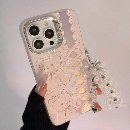 Cute Phone Cases For iPhone 15, 14, 13, 12 Pro Max, 14, 15 Plus, 11 - Cartoon Bear Bowknot Ribbon Pendant - PC5220 - Touchy Style