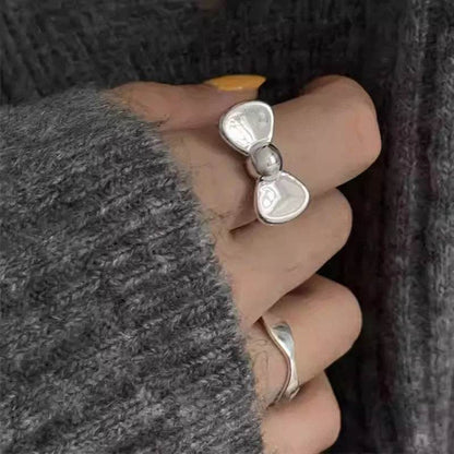 PANJBJ 925 Sterling Silver Bowknot Rings For Women Line Simplicity Design Korean Sweet Romantic Jewelry Gift Dropshipping - Touchy Style