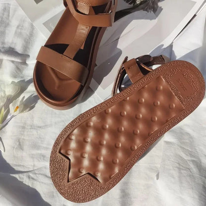 BeauToday Gladiator Sandals Women Genuine Calfskin Leather Open Toe T-Strap Thick Sole Summer Ladies Shoes Handmade 07130S