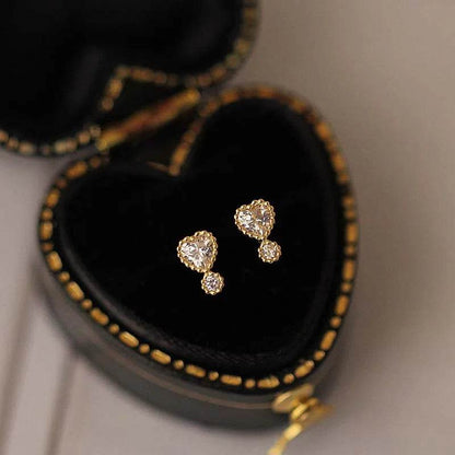 Real 925 Sterling Silver Women Fashion Zircon Stud Earrings Heart Birthday Sparkling for Daughter Girls - Touchy Style