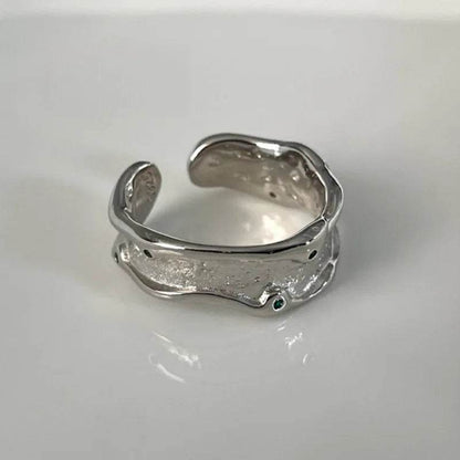 PANJBJ 925 Sterling Silver Zircon Ring For Women Irregular Liquid Lava Design Punk Versatile Adjustable Jewelry Gift Dropship - Touchy Style