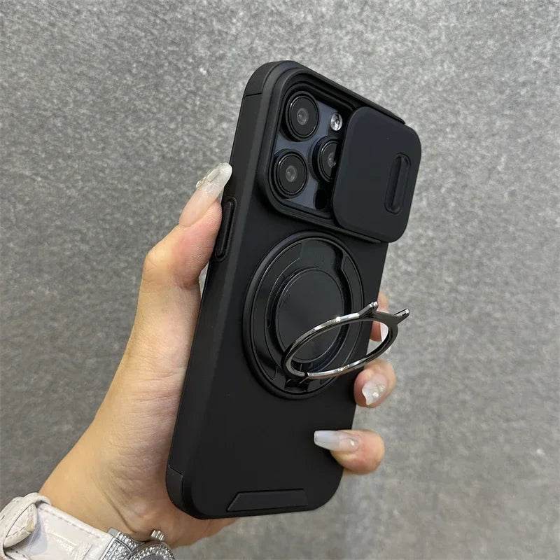 Slide Camera Protection for Magnetic Bracket Armor Case for iPhone 16 11 12 13 14 15 Pro Max 16 Plus Magsafe Durable Hard Cover - Touchy Style