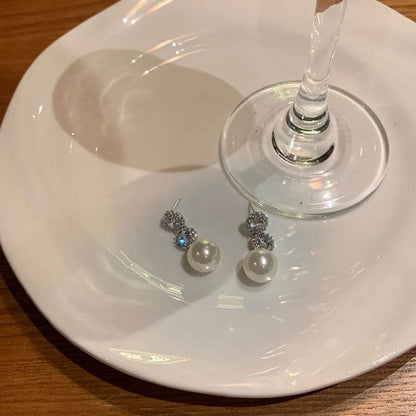PANJBJ 925 Sterling Silver Round Studs Earrings For Women Pearl Zircon Grace Banquet Romantic Jewelry Gift Dropshipping - Touchy Style