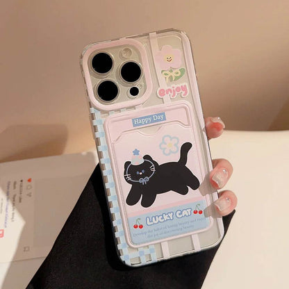 Cute Phone Cases For iPhone 16, 15, 14, 13, 12 Pro Max, Xr, 15 Plus - Cherry Party Black Cat Cartoon Cover - IC5190 - Touchy Style