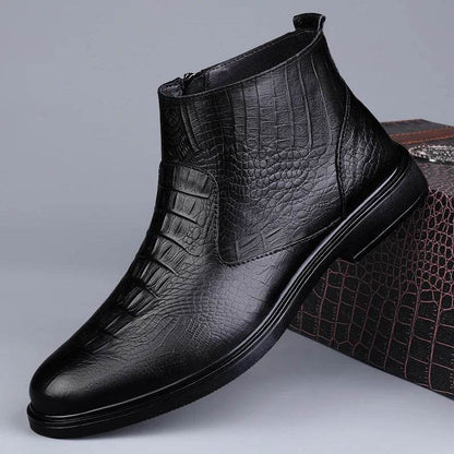 Genuine Leather Men Ankle Boots Casual Shoes Western Cowboy Boots Black Lace Up Wedding Office Dress Boots Men Business Shoes - Touchy Style