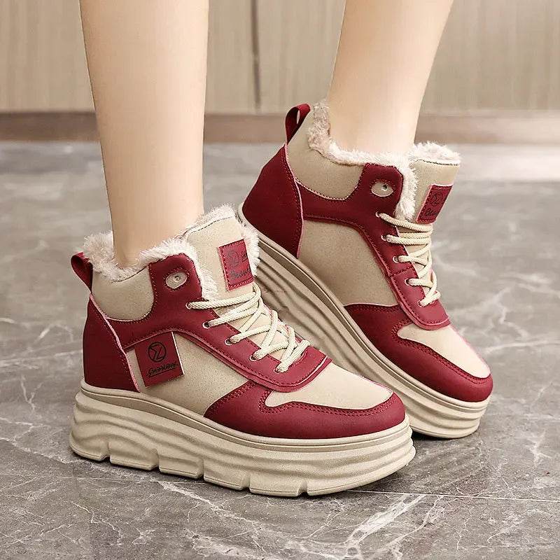 Winter Velvet Height Increasing Shoes for Women High Top Cotton Shoes Thick-soled Simple Warm Leather Boots макасини женские - Touchy Style