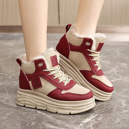 Winter Velvet Height Increasing Shoes for Women High Top Cotton Shoes Thick-soled Simple Warm Leather Boots макасини женские - Touchy Style
