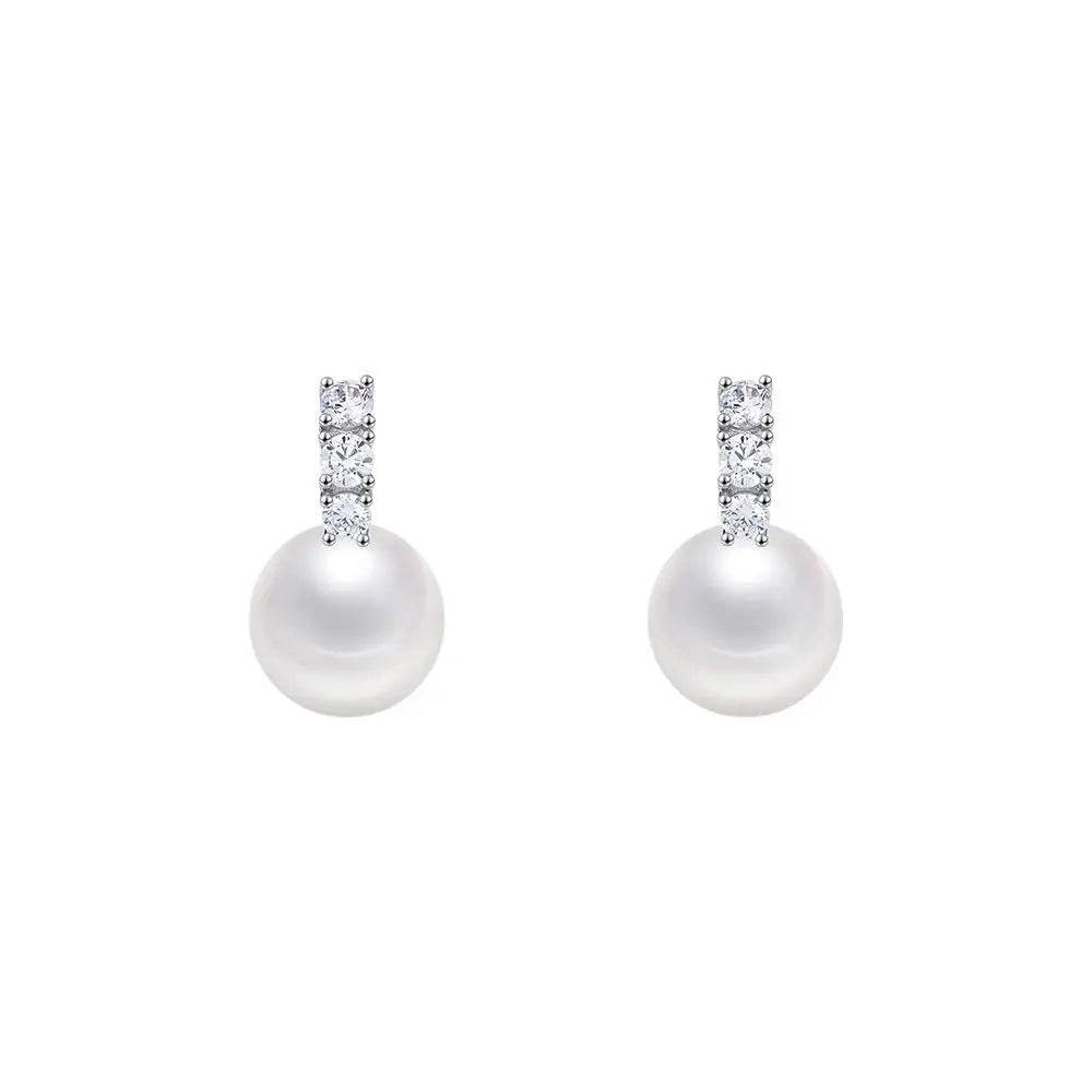 925 Sterling Silver Inlay Zircon Shell Pearl Earrings for Women French Light Luxury Temperament Elegant Jewelry - Touchy Style