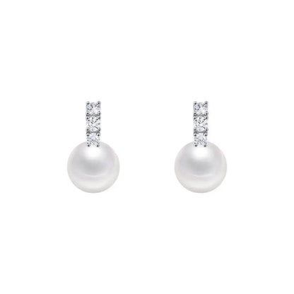925 Sterling Silver Inlay Zircon Shell Pearl Earrings for Women French Light Luxury Temperament Elegant Jewelry - Touchy Style