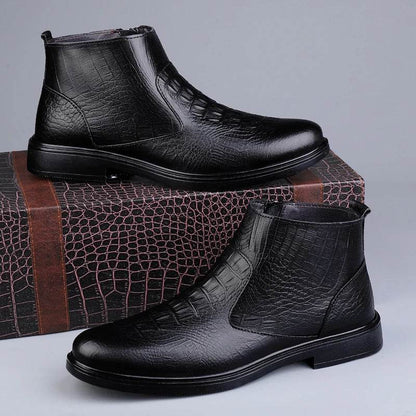 Genuine Leather Men Ankle Boots Casual Shoes Western Cowboy Boots Black Lace Up Wedding Office Dress Boots Men Business Shoes - Touchy Style