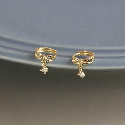925 Sterling Silver Korean Sweet Bow Zircon Pendant Earrings for Women High Quality Simple Party Jewelry - Touchy Style