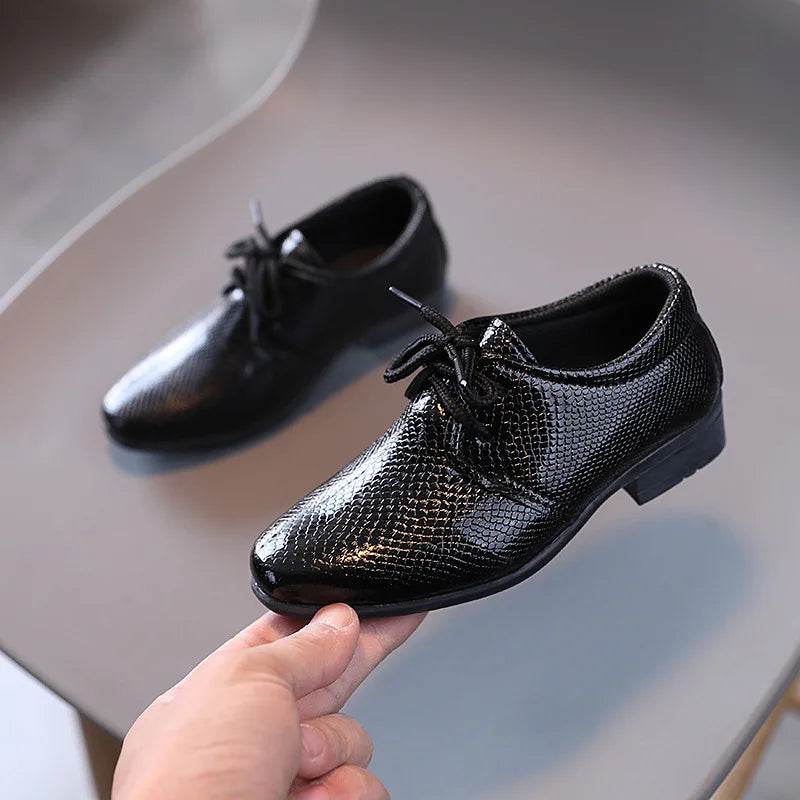 Child Boys Black Leather Shoes Britain Style for Party Wedding Low-heeled Lace-up Kids Fashion Student School Performance Shoes - Touchy Style