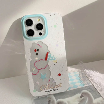 Cute Phone Cases For iPhone 16, 15, 14, 13, 12, 11 Pro Max, 15 Plus - Glitter Lazy Party Puppy - Transparent Cover - IC4011 - Touchy Style