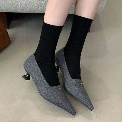 Fashion Flock Pumps Slides Shallow Casual Pointed Toe Ladies Heels Shoes Elegant Women Heeled Shoes Female Slip On Footwear - Touchy Style