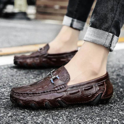 Men Casual Shoes Genuine Leather Crocodile Style Luxury Brand Mens Loafers Moccasins Slip on Black Driving Shoes Plus Size 38-47 - Touchy Style