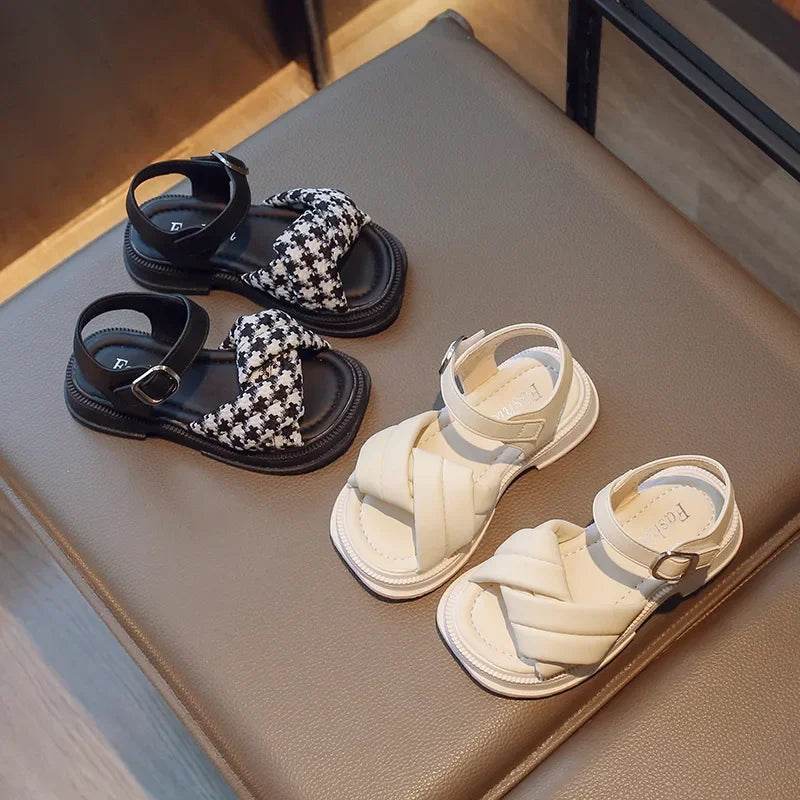 2024 Summer Children Sliders Cross-tied Houndstooth Morden Girl&