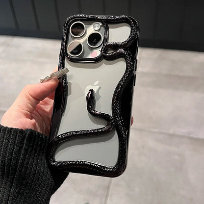 Luxury Plating 3D Snake Hollow Plain Phone Case For iPhone 16 15 14 13 12 11 Pro Max INS Fashion Creativity Shockproof Cover