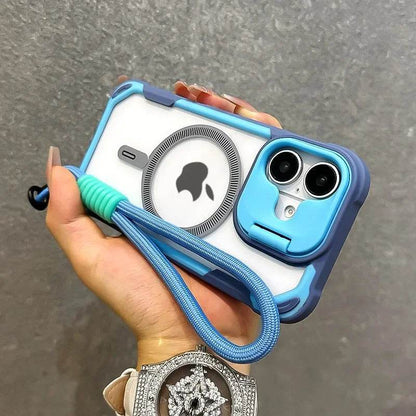 Lens Protection Bracket Magnetic Armor Case for iPhone 16 12 13 14 15 Pro Max Plus 11 Magsafe Charge With Wristband Phone Cover - Touchy Style