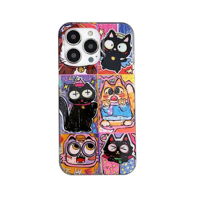 Luna black cat Anime Cartoon Graffiti kitten Funny Phone case For iPhone 16 15 14 13 12 Pro Max Case Cute Luxury Cartoon Cover - Touchy Style