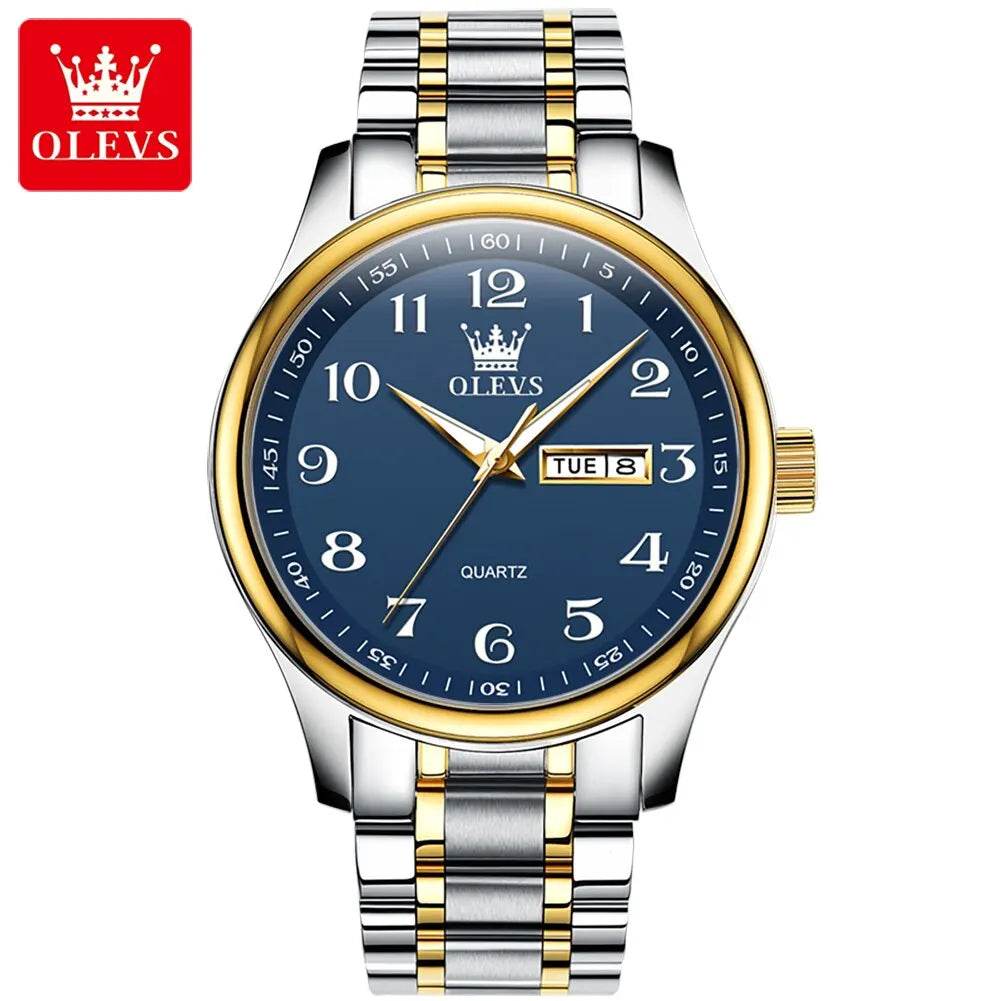 OLEVS Classic Bussiness Quartz Watch for Men Digital Dial Date Week Display Clock Luminous Waterproof Man Gold Wristwatches - Touchy Style
