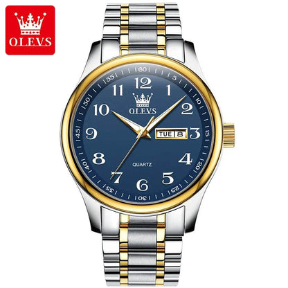 OLEVS Classic Bussiness Quartz Watch for Men Digital Dial Date Week Display Clock Luminous Waterproof Man Gold Wristwatches - Touchy Style