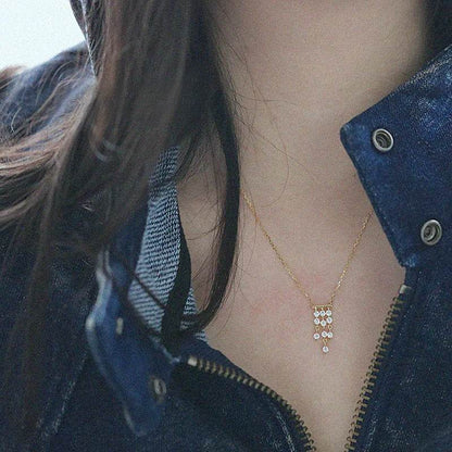 French Luxury S925 Sterling Silver Plated 14K Gold Necklace Gorgeous Vintage Tassel Zircon Pendant Necklace for Women Jewelry - Touchy Style