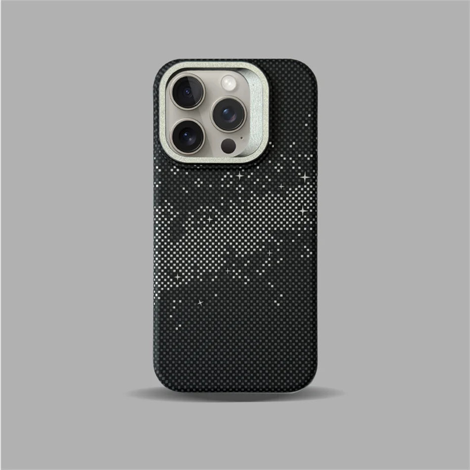 Cute Phone Cases For iPhone 16 Plus, 15, 14, and 13 Pro Max - With Metal Holder - Carbon Fiber Pattern - TSP420