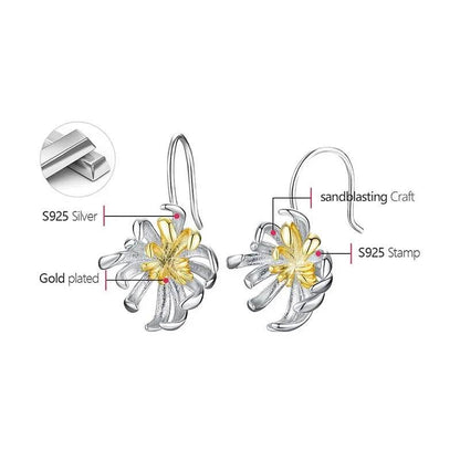 Lotus Fun Original 18K Gold Elegant Chrysanthemum Flower Dangle Earrings for Women Real 925 Sterling Silver Party Fine Jewelry - Touchy Style