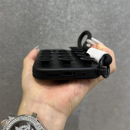 Fashion Cute Candy Liquid Silicone Suction Cup With Wrist Strap Case For iPhone 15 14 11 12 13 16 Pro Max Plus Solid Color Cover
