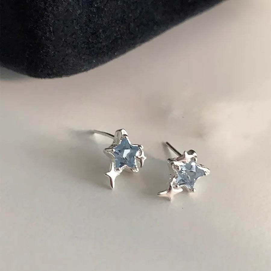 PANJBJ 925 Sterling Silver Stars Studs Hoop Earring for Women Crystal Trend Design Sweet Romantic Jewelry Gift Dropshipping - Touchy Style