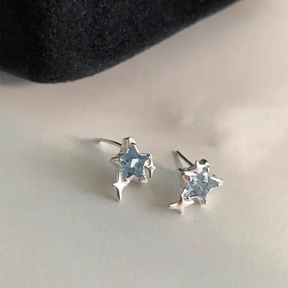 PANJBJ 925 Sterling Silver Stars Studs Hoop Earring for Women Crystal Trend Design Sweet Romantic Jewelry Gift Dropshipping - Touchy Style