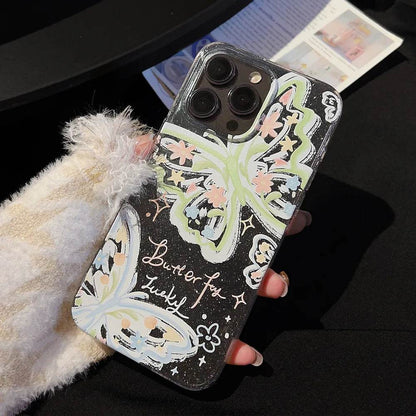 Cute Phone Cases For iPhone 16, 15, 14, 13, 12 Pro Max, 15, 14 Plus - Fairy Glitter Green Butterfly - Transparent Cover - IC1420 - Touchy Style