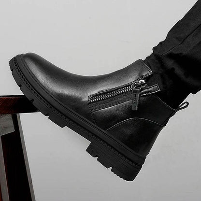 Classic Side Zipper Mens Leather Boots Autumn Winter Male Ankle Boots Comfy Non-Slip Motorcycle Boots Warm Winter Shoes for Men - Touchy Style