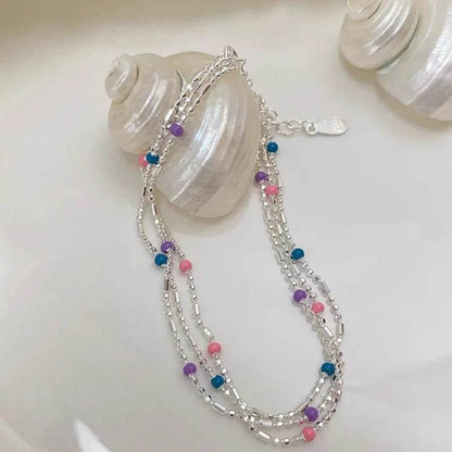 PANJBJ 925 Sterling Silver Multicolour Bead Bracelet For Women Three Layers Geometry Drip Glaze Versatile Jewelry Gift Dropship - Touchy Style