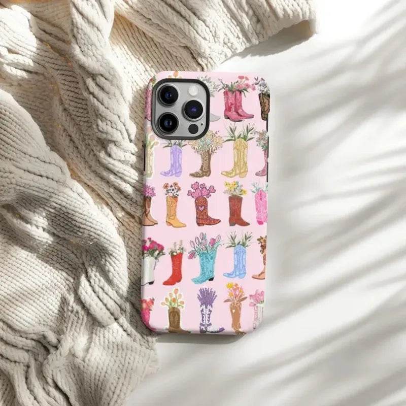 Cute Phone Cases For iPhone 15PRO MAX, 14, 13, 12, 11 PRO, 11 Plus, 15pro - Western Cowgirl Boots Pattern - Acrylic TPU Cover - Touchy Style