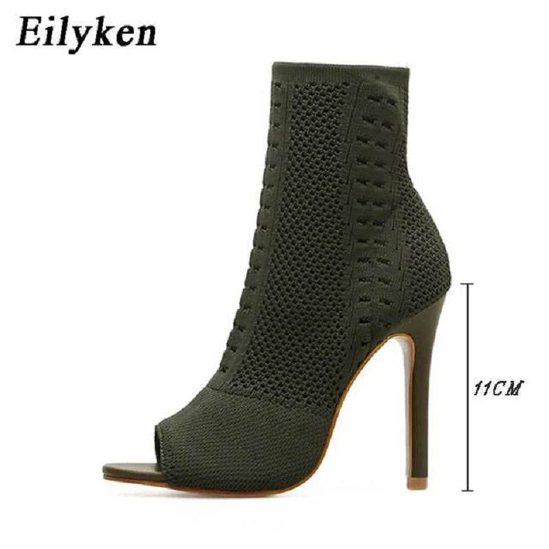 Spring Design Ankle Boots Women Peep Toe Knitted Stretch Fabric Booties Sexy Cut-Out Stilettos High Heels Shoes - Touchy Style