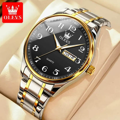 OLEVS Classic Bussiness Quartz Watch for Men Digital Dial Date Week Display Clock Luminous Waterproof Man Gold Wristwatches - Touchy Style