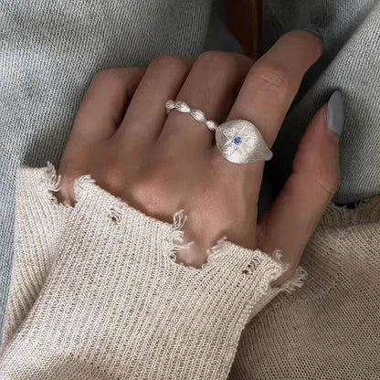 PANJBJ 925 Sterling Silve Frosting Wide Ring for Women Gift Irregular Stars Texture Design Versatile Trend Jewelry Dropshipping - Touchy Style