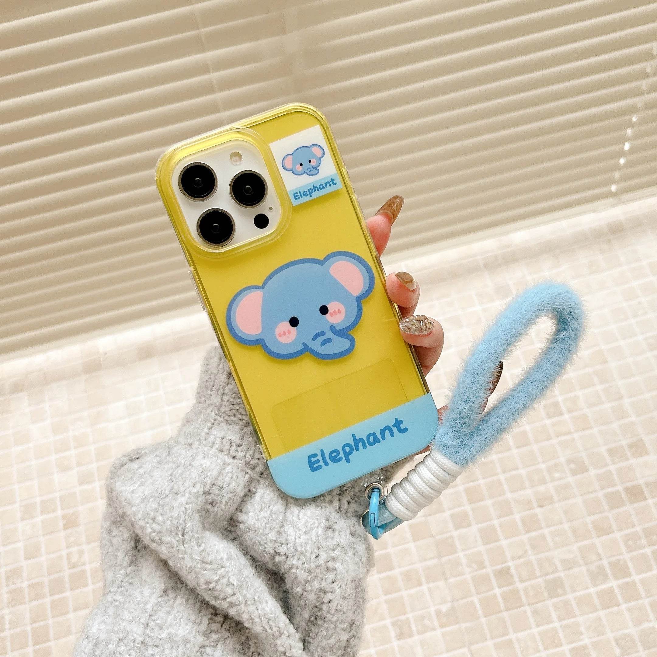 Cute Phone Cases For iPhone 16, 15, 14, 13 Pro Max - Cartoon Koala &amp; Elephant Pattern - Back Cover With Wrist Chain - PC0520 - Touchy Style