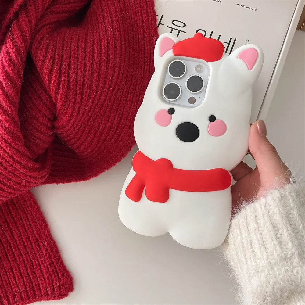 Cute Phone Cases For iPhone 16, 15, 14, 13, 11, 12 Pro Max - Funny 3d Plush Penguin and Puppy Silicone Cover - IC1021 - Touchy Style