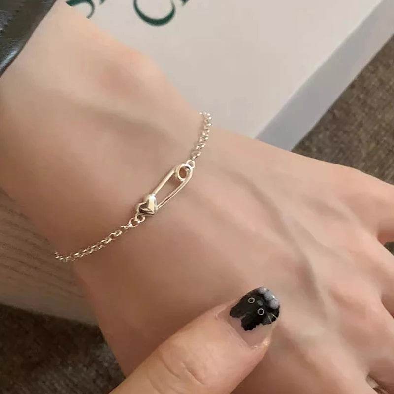 PANJBJ 925 Sterling Silver Love Heart Paper Clip Shape Bracelet for Women Irregular Design Trend Jewelry Gift Dropshipping - Touchy Style