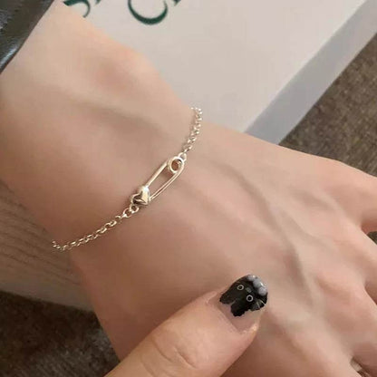 PANJBJ 925 Sterling Silver Love Heart Paper Clip Shape Bracelet for Women Irregular Design Trend Jewelry Gift Dropshipping - Touchy Style