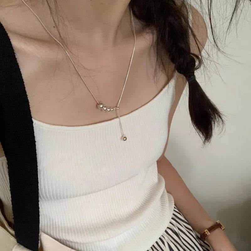 PANJBJ 925 Sterling Silver Bead Necklace for Women Design Tassels Sweater Chain Snake Bone Chain Jewelry Gift Dropshipping - Touchy Style