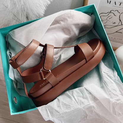 BeauToday Gladiator Sandals Women Genuine Calfskin Leather Open Toe T-Strap Thick Sole Summer Ladies Shoes Handmade 07130S