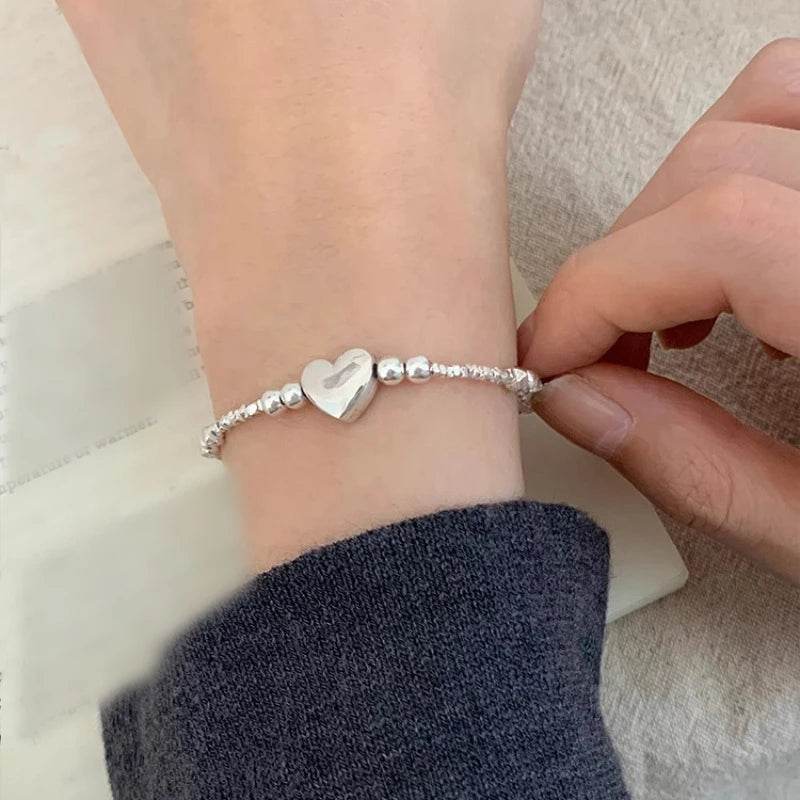 PANJBJ 925 Sterling Silver Love Heart Bead Bracelet For Women Irregular Versatile Classic Jewelry Birthday Gift - B7490 Design - Touchy Style