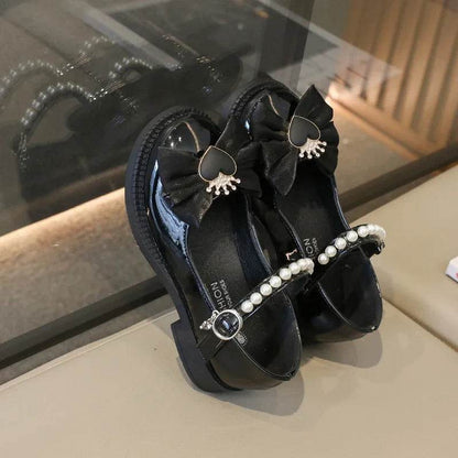 Girl Leather Shoes Mary Jane for Wedding Party Children Fashion Sweet Crown Bowknot Single Shoes Elegant Kid Princess Flat Shoes - Touchy Style