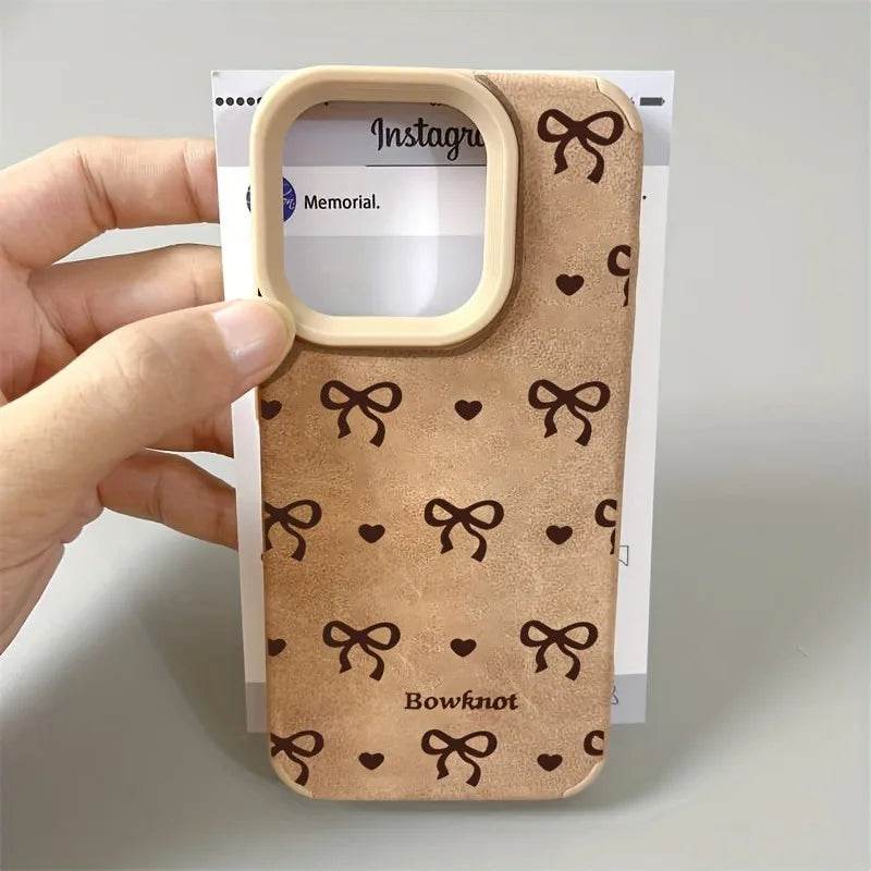 Cute Phone Cases For iPhone 16 15 14 Pro Max XS X XR 11 12 13 15 16 Plus - Simple Hearts Dots Bow Pattern - Leather Cover - Touchy Style